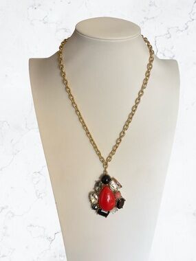 J. Jill Gold-Tone Necklace with Red Teardrop and Mixed Stones